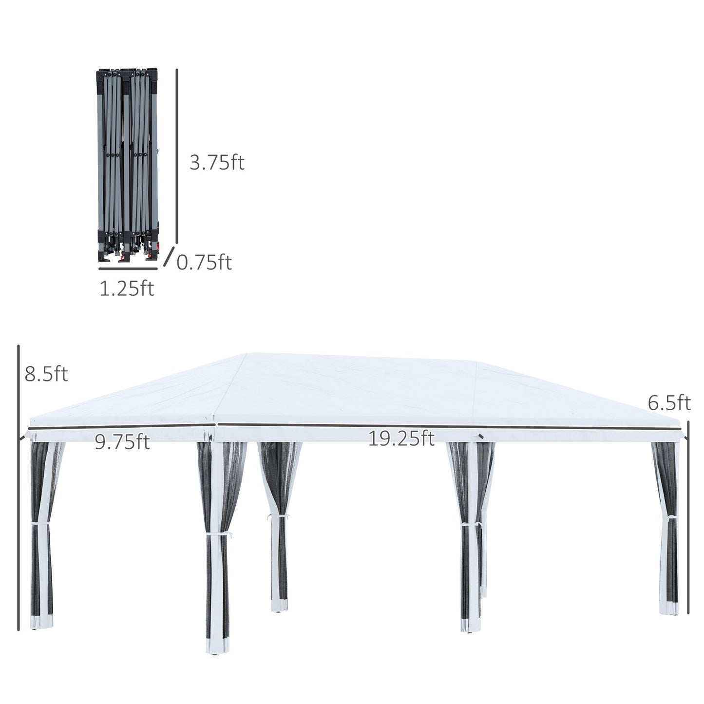 Outsunny 10' X 20' Pop Up Canopy Tent With Netting, Heavy Duty Instant Sun Shelter, Large Tents For