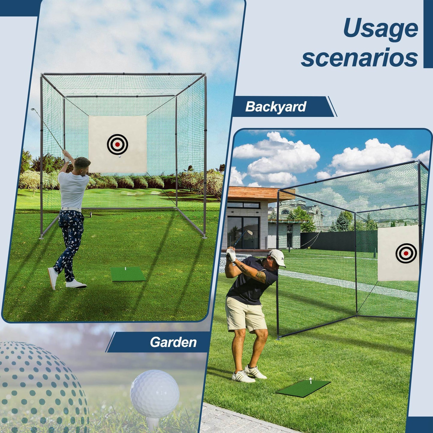 10X10X10FT Golf Practice Net Cage With Metal Frame Hitting Net Kit Indoor Outdoor