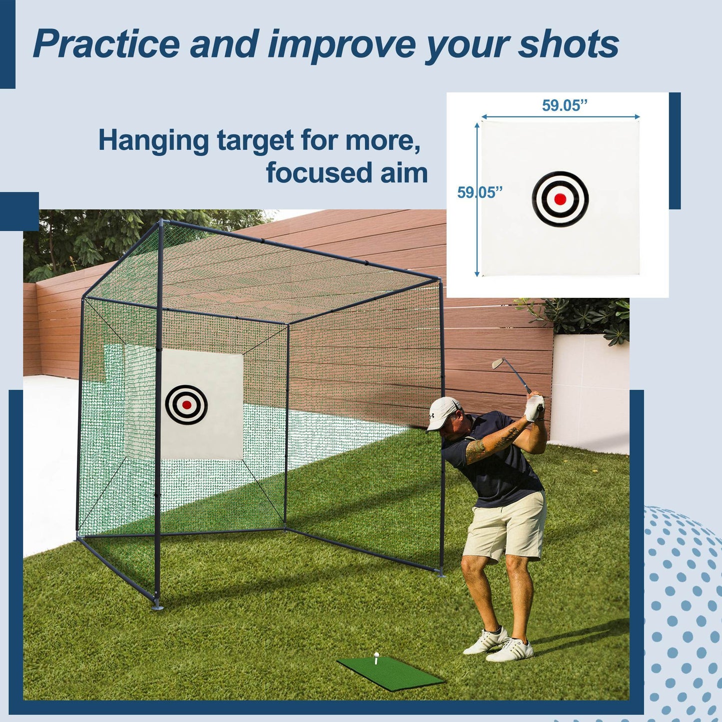 10X10X10FT Golf Practice Net Cage With Metal Frame Hitting Net Kit Indoor Outdoor