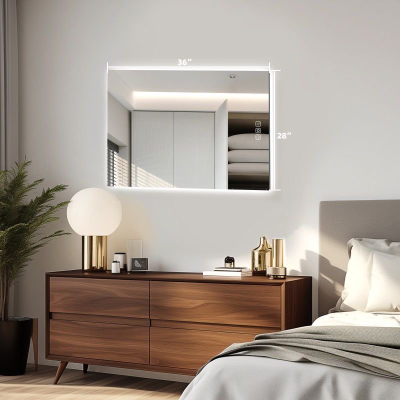 LED Bathroom Mirror Bright Backlight, 5 Mins Defog, Full HD Reflected Wall Mounted Vanity Mirror, 3 Colors Stepless Dimmable, CRI90, Memory Function, Anti-Fog