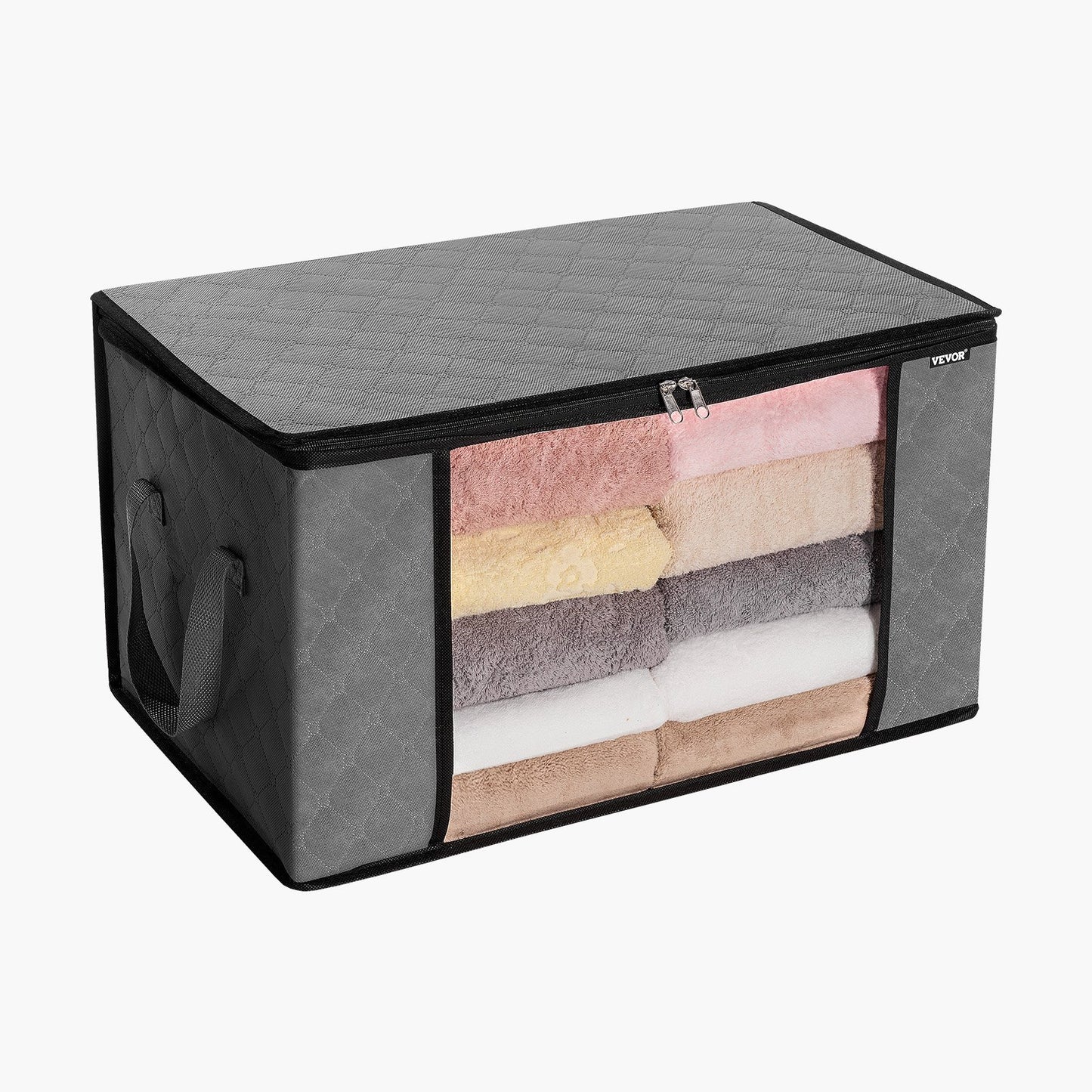 6 Packs 60L Oversized Blanket Storage Bags Sturdy Fabric Clothes Storage Containers For King Comforter Bedding Pillow Sheet, Grey
