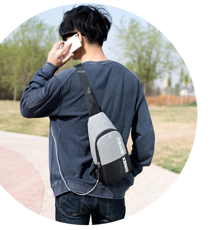 Contrast Stitching Mens Casual Sports Waterproof Chest Bag- Deep Blue