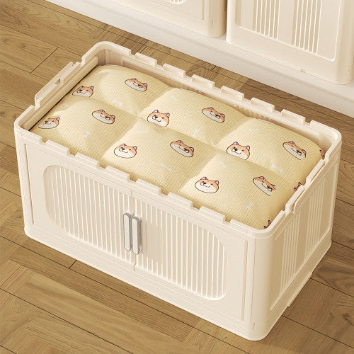 Cream White,19.69 Side Wide Folding Storage Cabinet ,4 Tiers,19.69x11.81x40.55,Collapsible Storage Bins With Magnetic Door, Plastic Storage Cabinet With Wheels