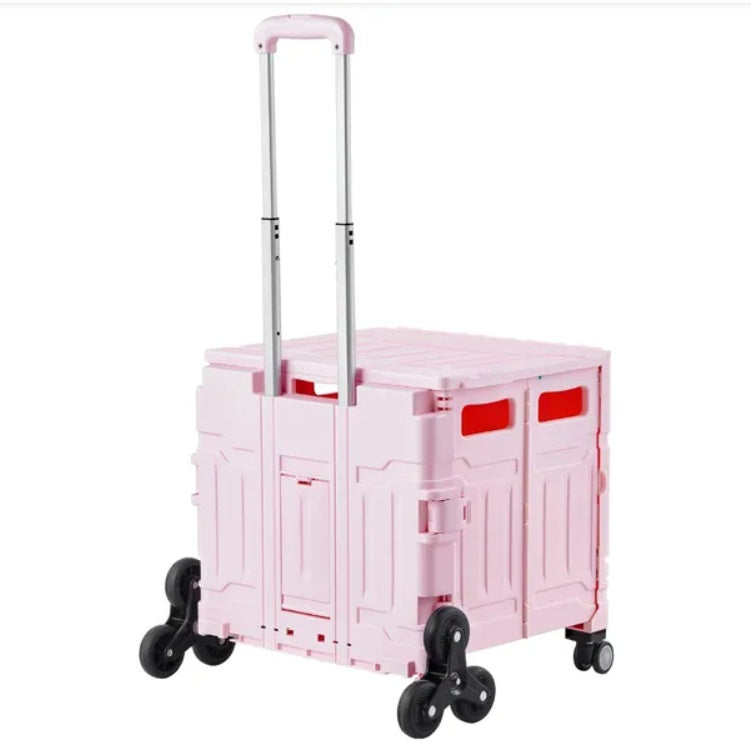 Foldable Cart With Stair Climbing Wheels Collapsible Rolling Crate 65L