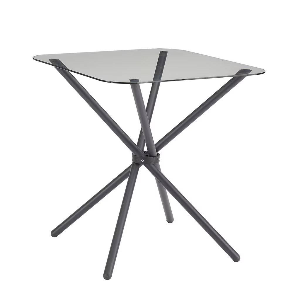 Dining Table Set For 2 People, Square Glass Tempered Dining Table With 4 Legs And 2 Metal Chairs
