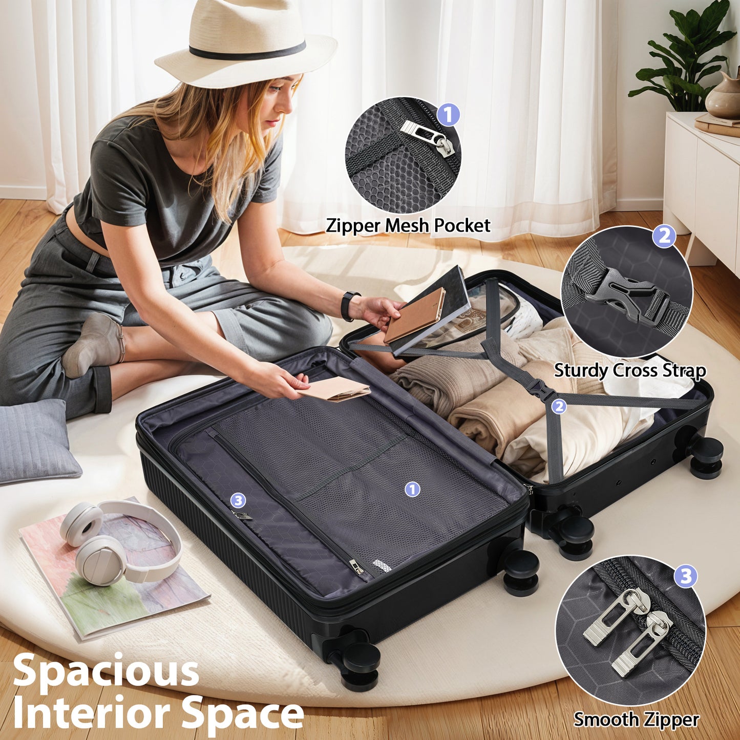 3 Piece Set Of Hard Shell Suitcases With Wheels, Light Expandable Travel Suitcase With TSA Lock, Carry-On, Checked Luggage,20 Inches, 24 Inches, 28 Inches