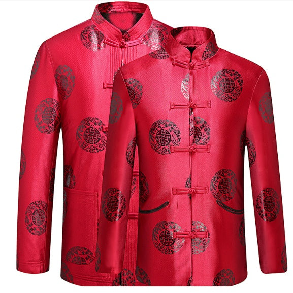 Winter middle-aged and elderly Tang suit men''s birthday party birthday dress thickened coat Zhongshan suit couple wedding grandpa suit