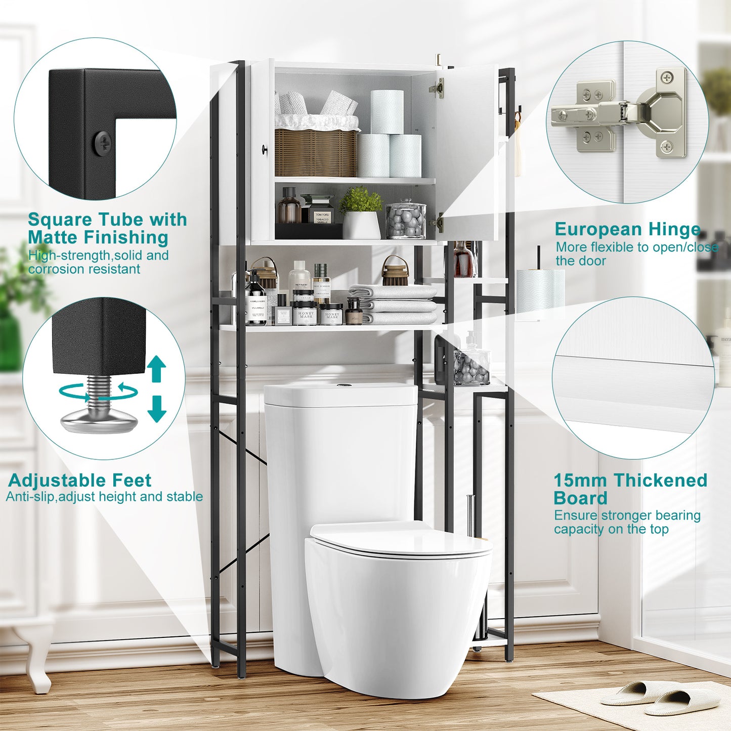 Bathroom Storage Cabinet With 4 Adjustable Side Shelves