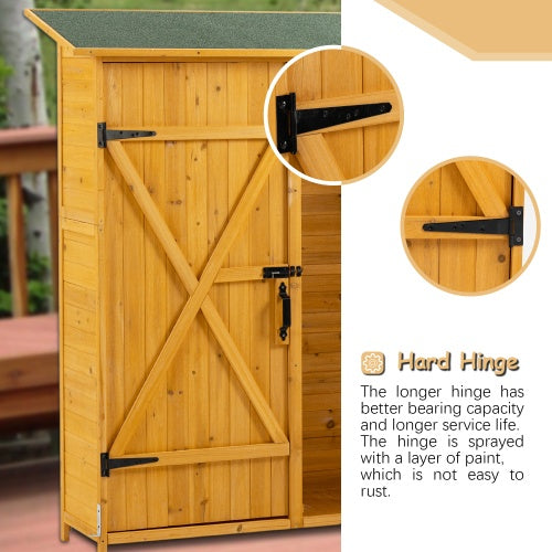 56L X 19.5W X 64H Outdoor Storage Shed With Lockable Door, Wooden Tool Storage Shed W Detachable Shelves  Pitch Roof, Natural
