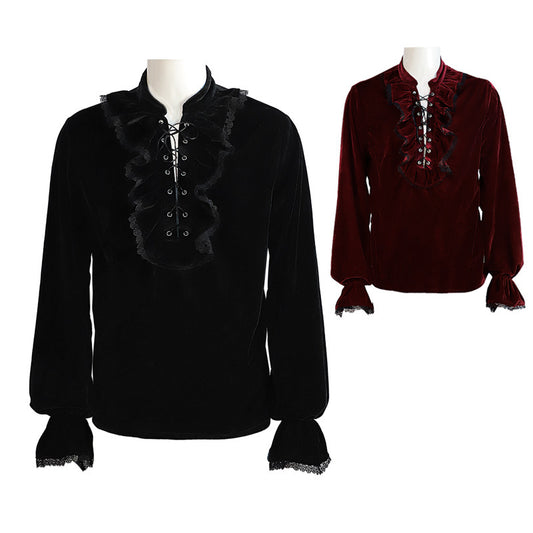 Medieval Gothic Style Loose Dress Velvet Material Vintage Long Sleeve Shirt Men