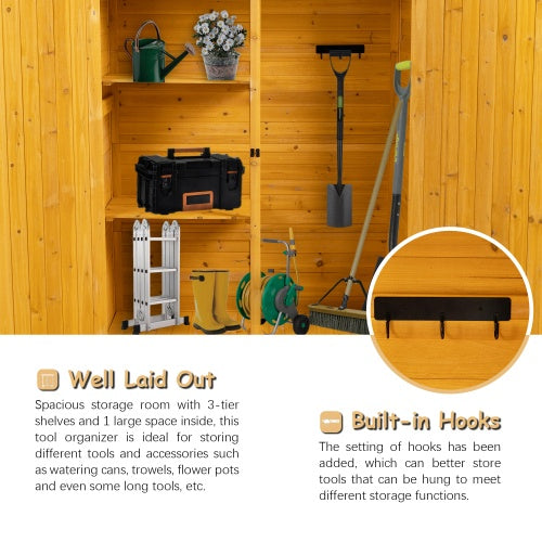 56L X 19.5W X 64H Outdoor Storage Shed With Lockable Door, Wooden Tool Storage Shed W Detachable Shelves  Pitch Roof, Natural