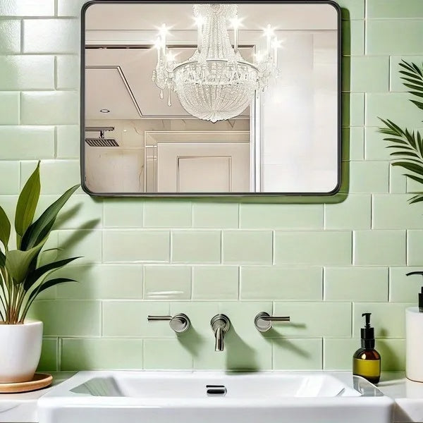 Large 40-inch X 30-inch Black Bathroom Mirror Is Stylishly Simple And Atmospheric