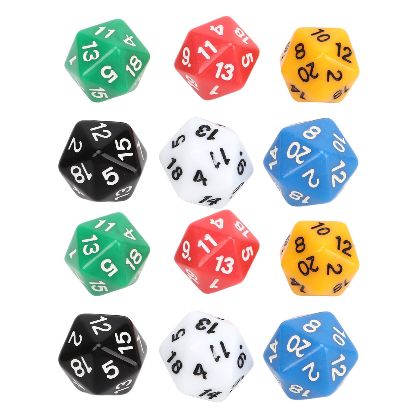12Pcs Dice Set 6 Colors 20 Sided Plastic Teaching Dice Set for Board Games Education