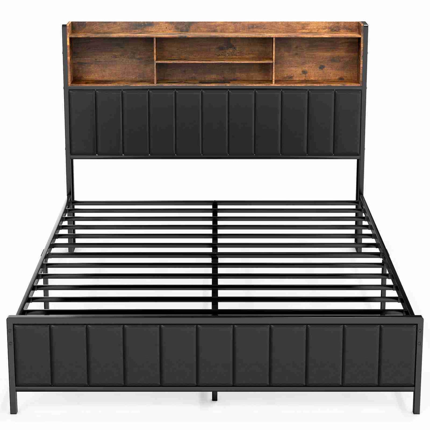 81.5 X 53.9 X 49.6in Platform Bed Frame With Storage Shelves Headboard LED Light Easy Assembly Metal Bed Frame