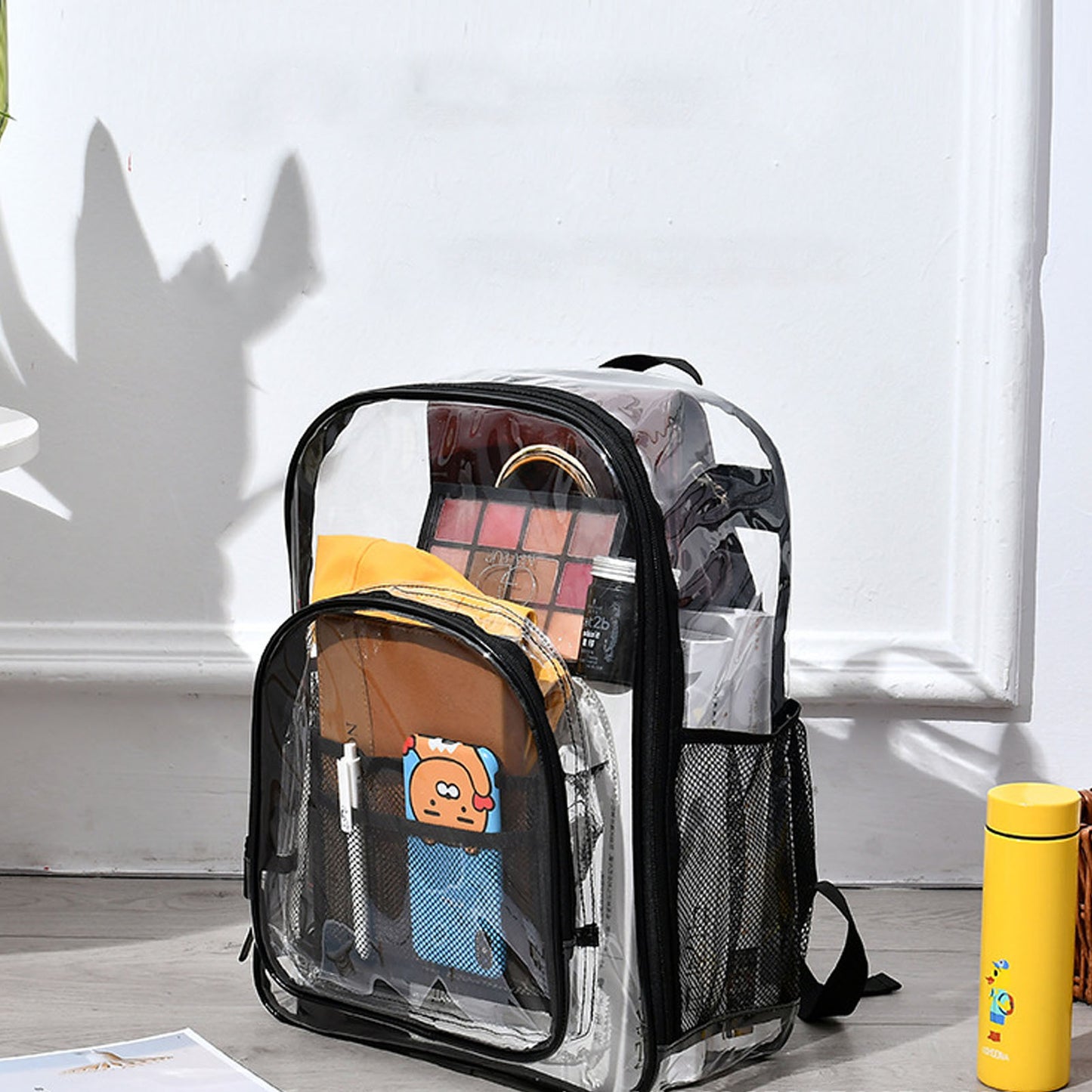 Laptop Backpack School Bags Black Transparent PVC Waterproof Large Capacity for School College Student 36x28x12cm