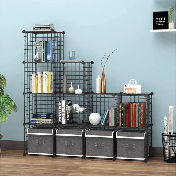 Cube Storage Organizer, 6 Cube Freely Combinable Metal Grids Storage Shelf,Black Iron