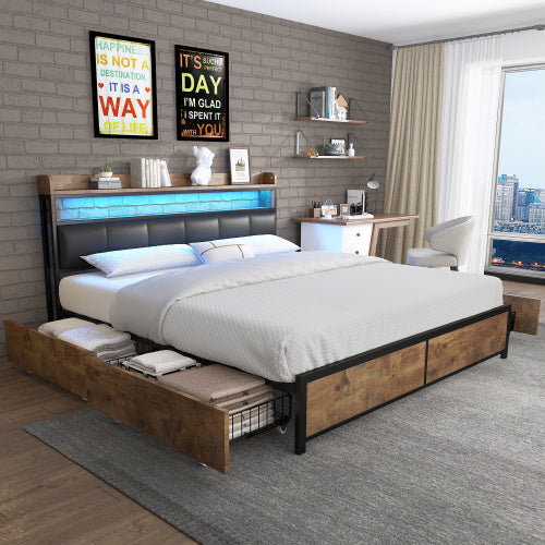 PU Wood With Slatted Frame And Headboard