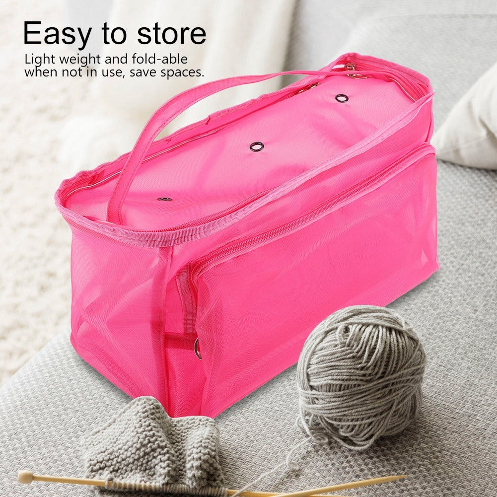 3 Holes Storage Bags Crochet Wool Small Accessories Convenient Container for Home use(Rose red)