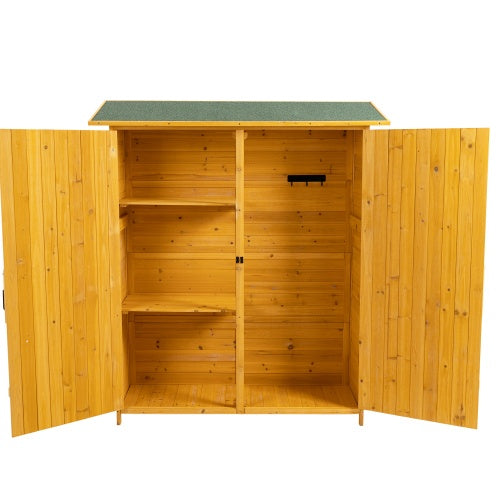56L X 19.5W X 64H Outdoor Storage Shed With Lockable Door, Wooden Tool Storage Shed W Detachable Shelves  Pitch Roof, Natural