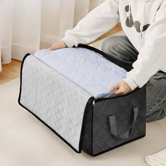 6 Packs 60L Oversized Blanket Storage Bags Sturdy Fabric Clothes Storage Containers For King Comforter Bedding Pillow Sheet, Grey