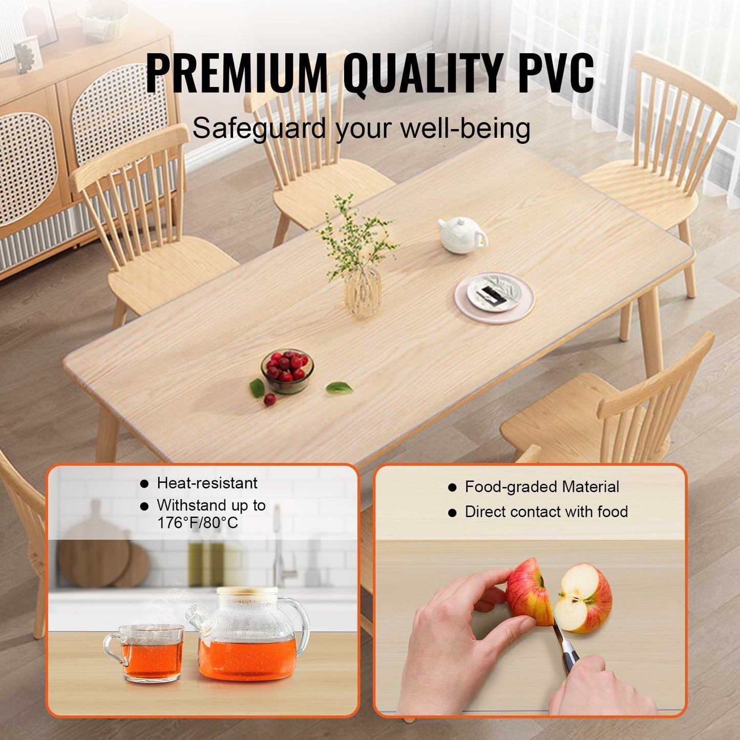 VEVOR Clear Table Cover Protector, Table Cover, 1.5 Mm Thick PVC Plastic Tablecloth, Waterproof Desktop Protector For Writing Desk, Coffee Table, Dining Room Table