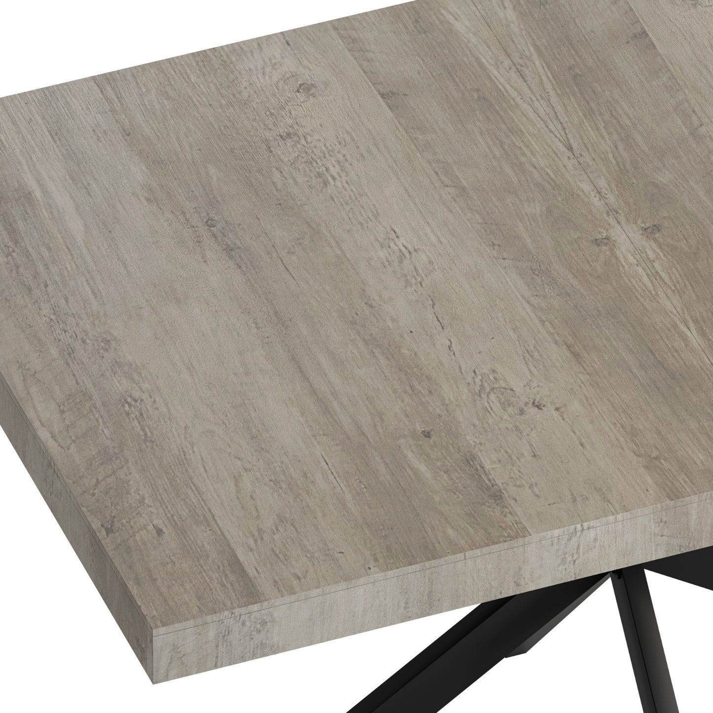 55.11-70.86 Retro Rectangular Stretch Dining Table, Grey Carole Top With Black Embossed Center Pl
