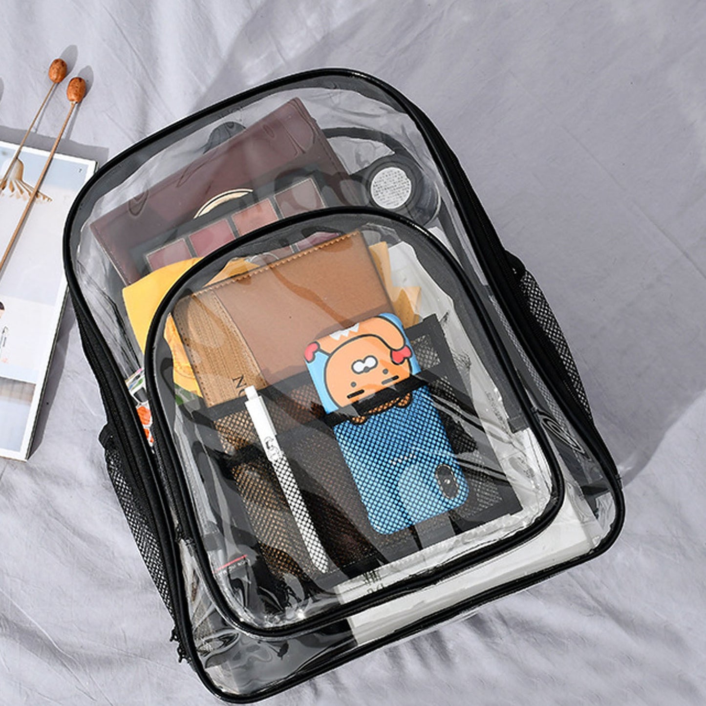 Laptop Backpack School Bags Black Transparent PVC Waterproof Large Capacity for School College Student 36x28x12cm