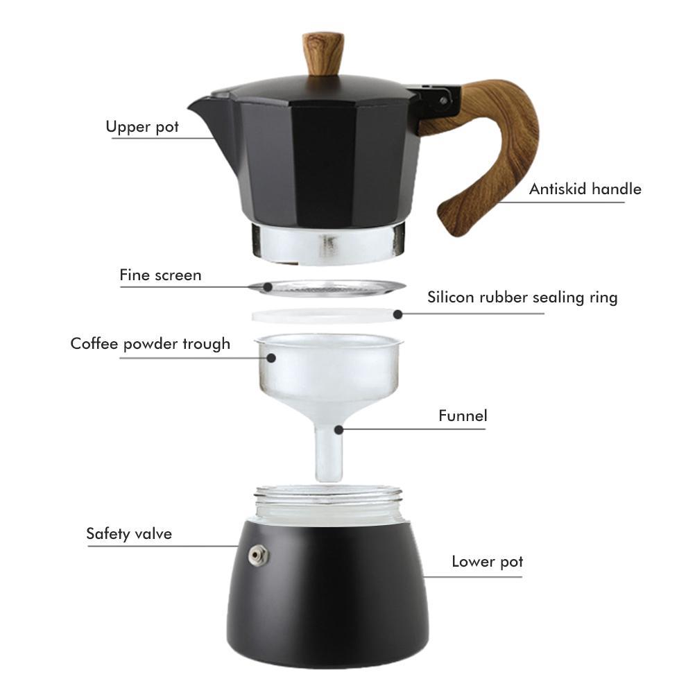 150ML/300ML Portable Aluminum Italian Style Espresso Maker Moka Pot Coffee Maker Household Mocha Cold Extract Pot for Making Cappuccino Latte