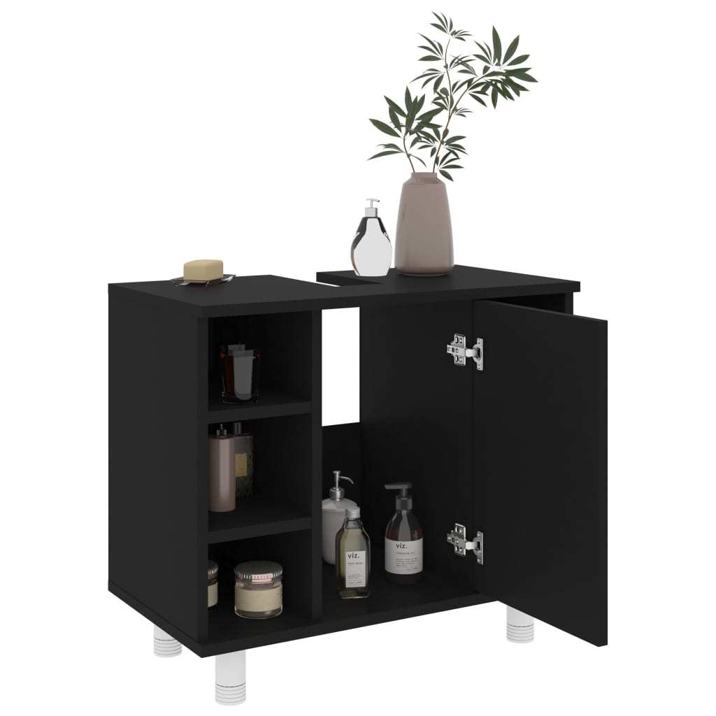 vidaXL 4 Piece Bathroom Furniture Set Black Engineered Wood
