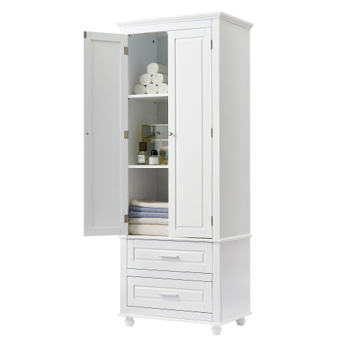 High Storage Cabinet With Two Drawers, White