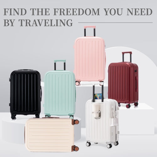 20  24   28in ABS  Spinner Wheel Luggage, Carry On Suitcase, With Cup Holder  USB Port