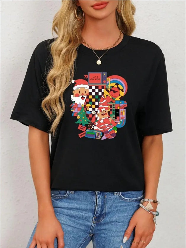 Female Trendy T-Shirt With Let ' S Home Alone Christmas & Classic Look, Soft Micro Elasticity  Perfect Daily Wear Option