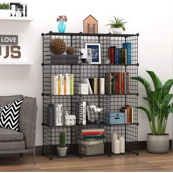 Cube Storage Organizer, 6 Cube Freely Combinable Metal Grids Storage Shelf,Black Iron