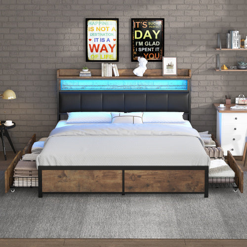 PU Wood With Slatted Frame And Headboard