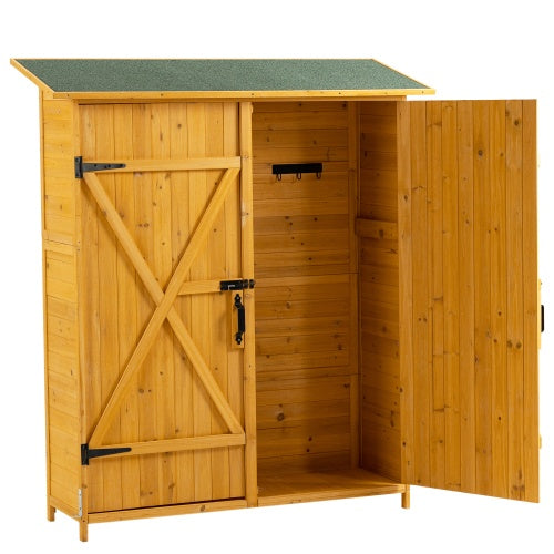 56L X 19.5W X 64H Outdoor Storage Shed With Lockable Door, Wooden Tool Storage Shed W Detachable Shelves  Pitch Roof, Natural