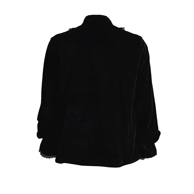 Medieval Gothic Style Loose Dress Velvet Material Vintage Long Sleeve Shirt Men