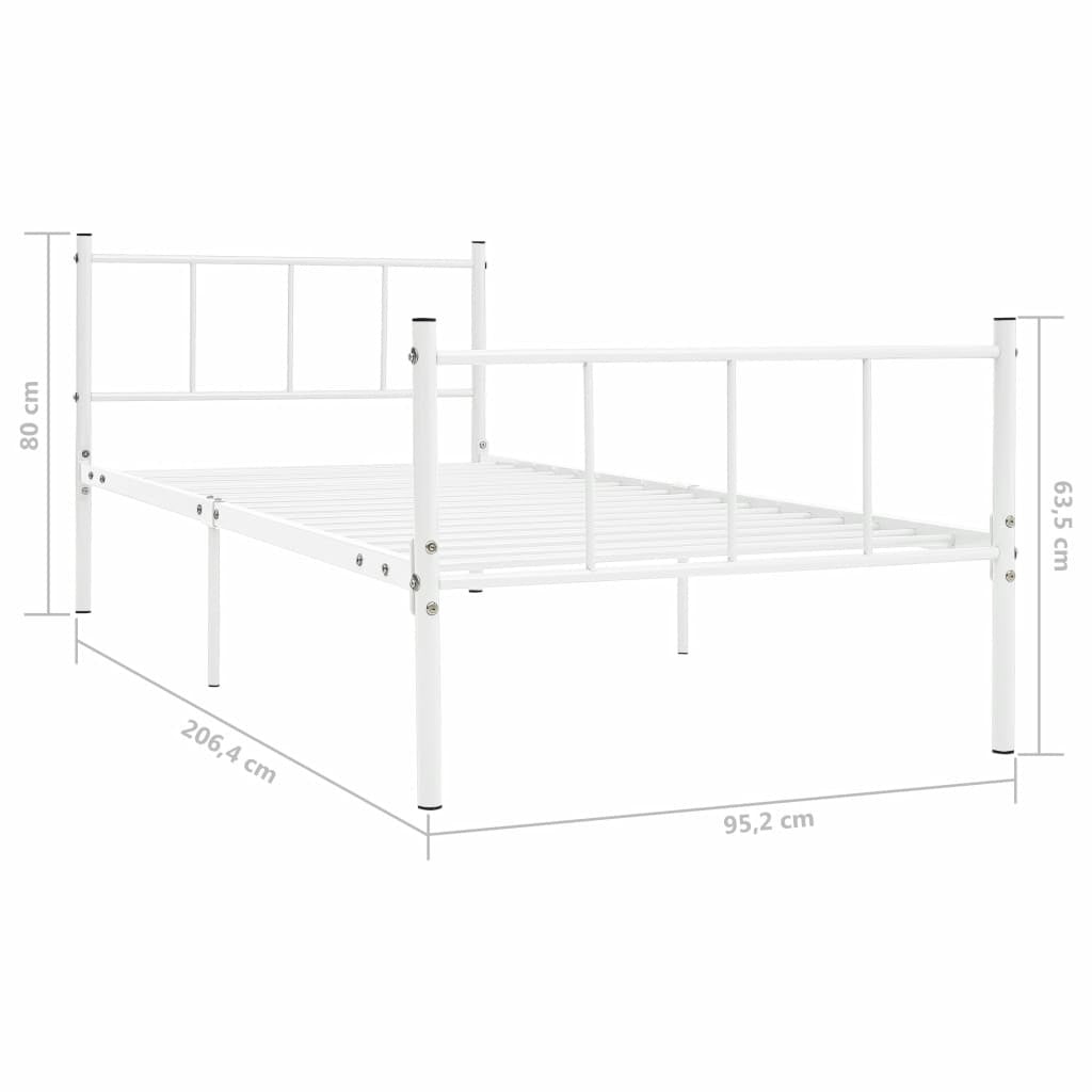 vidaXL Bed Frame without Mattress White Metal 90x200 cm