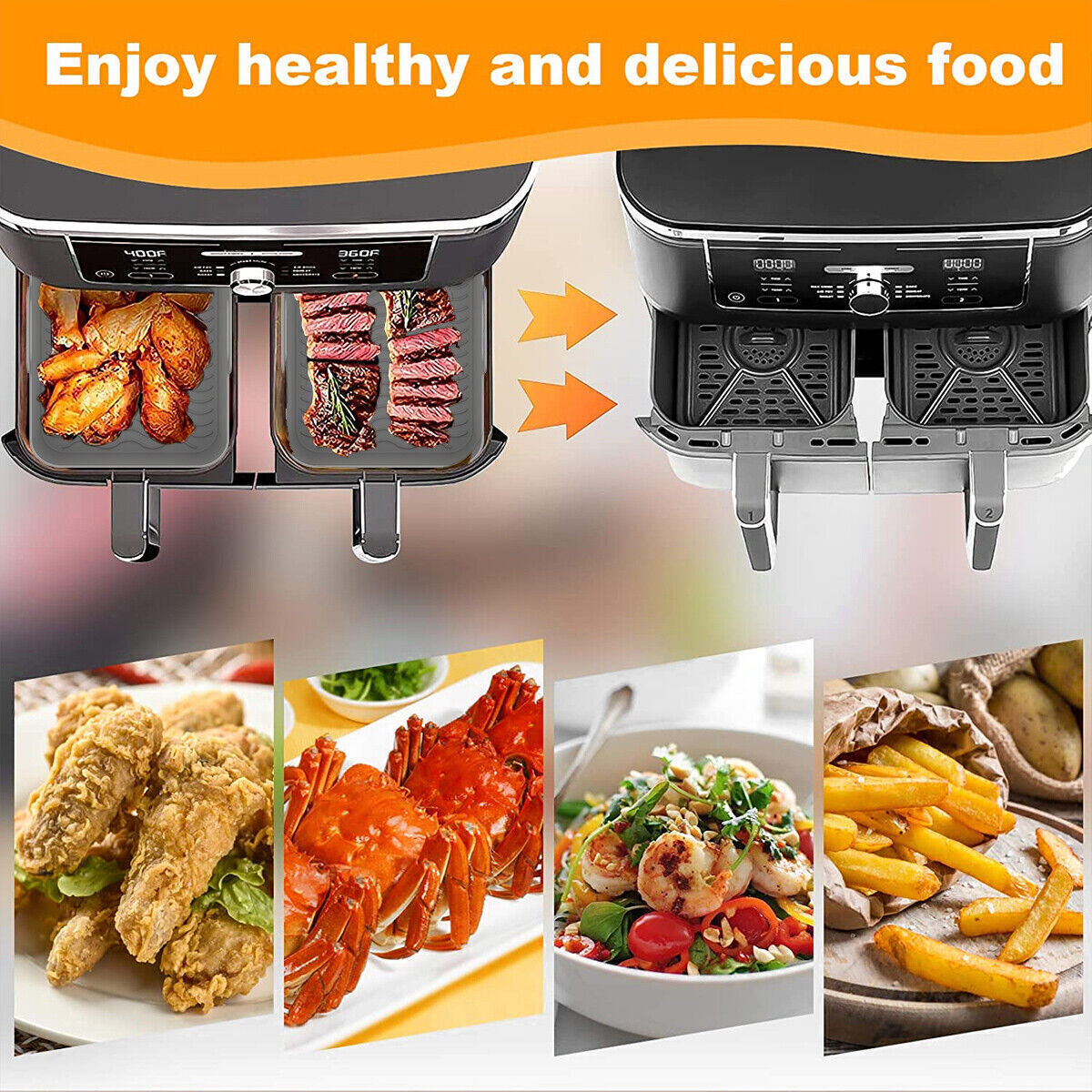 2 PCS Air Fryer Silica Gel Baking Pan Dual Basket Liner Handle Baking Oven New