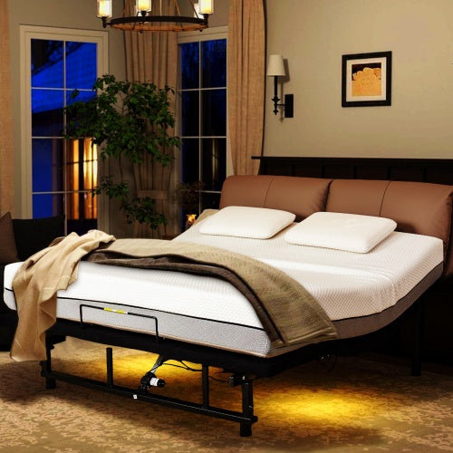 Adjustable Bed Base Frame Queen Bed Frame With Head And Foot Incline Wireless Remote 4 Ports USB, Under-Bed Nightlights, Zero Gravity Quiet Motor Black Queen