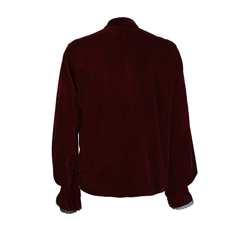 Medieval Gothic Style Loose Dress Velvet Material Vintage Long Sleeve Shirt Men