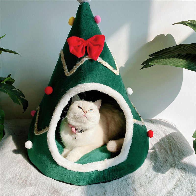 Christmas Tree Dog House Cozy Pet Cave Dog Sleeping Bed Pet Dog Tent With Removable Cushion Dog Bed For Dogs Cats