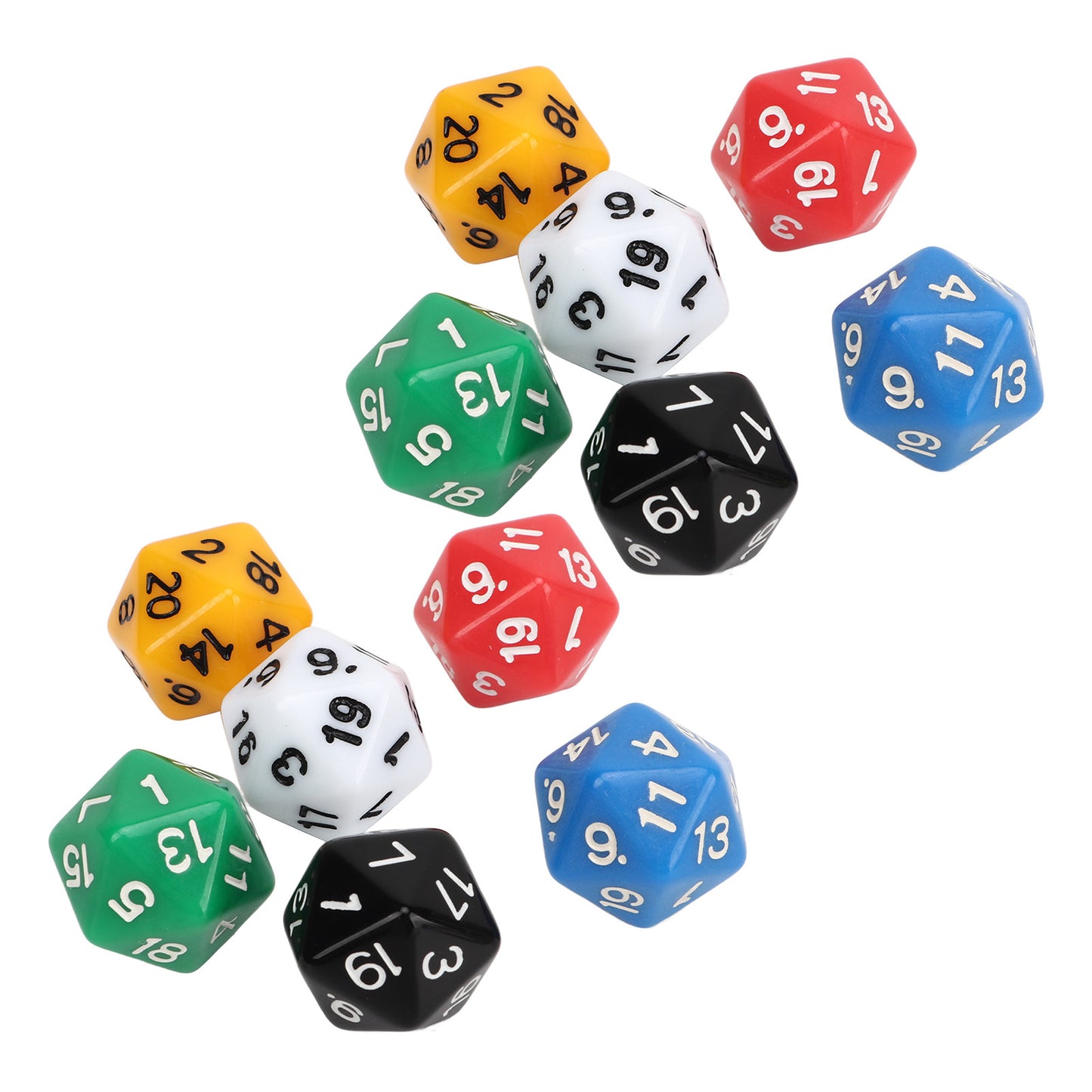 12Pcs Dice Set 6 Colors 20 Sided Plastic Teaching Dice Set for Board Games Education