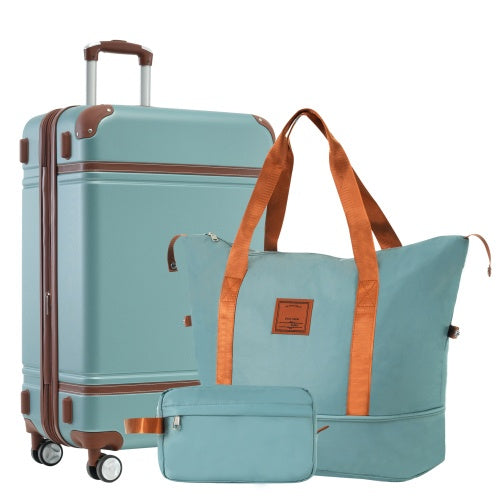 Hardshell Luggage Sets With Bags Lightweight Suitcase Double Spinner Wheels With TSA Lock ,Single Vintage Luggage 24 IN,Green