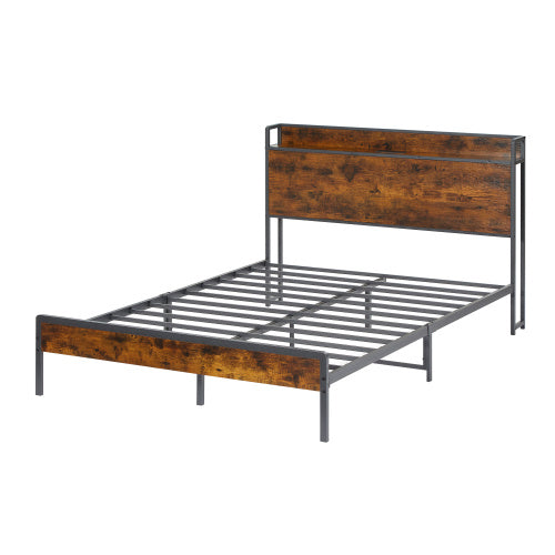 Bed Frame With Charging Station Full Size, Rustic Brown