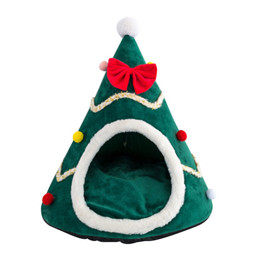 Christmas Tree Dog House Cozy Pet Cave Dog Sleeping Bed Pet Dog Tent With Removable Cushion Dog Bed For Dogs Cats