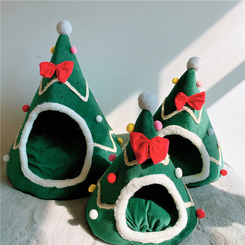 Christmas Tree Dog House Cozy Pet Cave Dog Sleeping Bed Pet Dog Tent With Removable Cushion Dog Bed For Dogs Cats