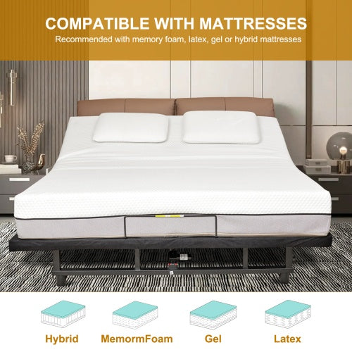 Adjustable Bed Base Frame Queen Bed Frame With Head And Foot Incline Wireless Remote 4 Ports USB, Under-Bed Nightlights, Zero Gravity Quiet Motor Black Queen