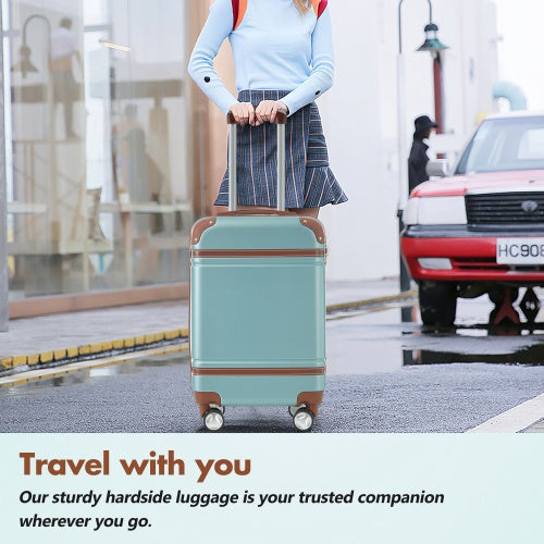 Hardshell Luggage Sets With Bags Lightweight Suitcase Double Spinner Wheels With TSA Lock ,Single Vintage Luggage 24 IN,Green