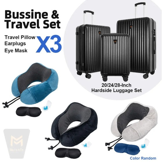 3pcs Luggage Set   Lightweight Hard Shell Suitcase Set With Double Spinner Wheels, Large Capacity, Includes 3pc U-Shaped Travel Pillow Set, Perfect For Business  Family Trips