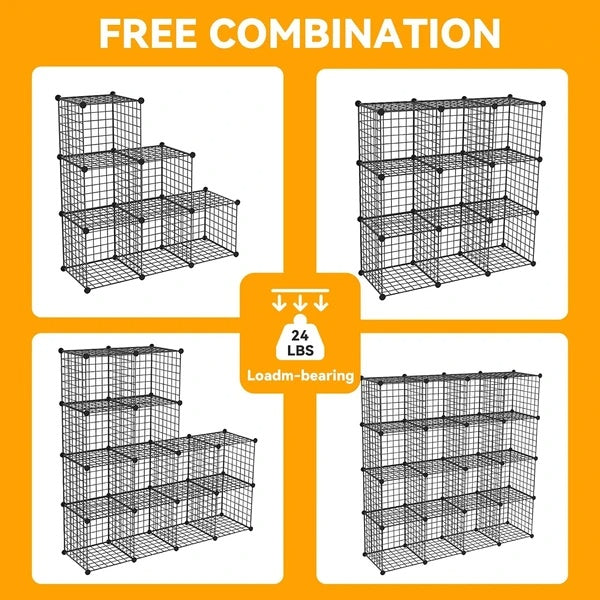 Cube Storage Organizer, 6 Cube Freely Combinable Metal Grids Storage Shelf,Black Iron